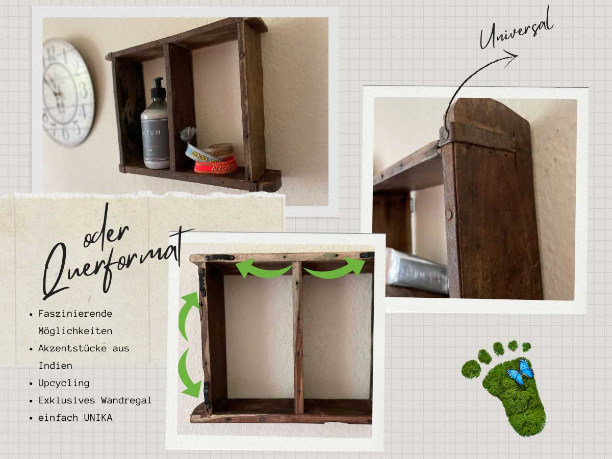LS-LebenStil Küche & Haushalt Wandregal Holz 31x25cm Braun Ziegelform