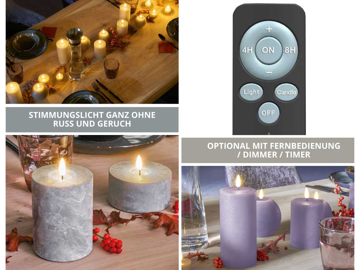 LS-LebenStil Möbel & Wohnen Real Flame LED Stumpenkerze 20cm Schwarz