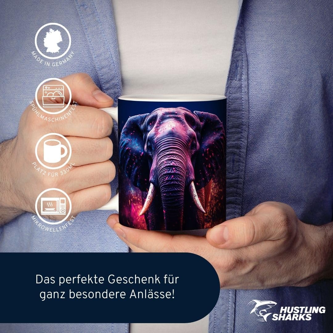 Hustling Sharks Bunter Elephant Tasse 330ml weiß Tiermotiv