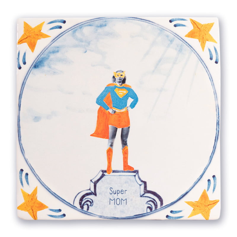 Storytiles Delft Blue Superwoman Wandfliese Heldin 13x13 cm