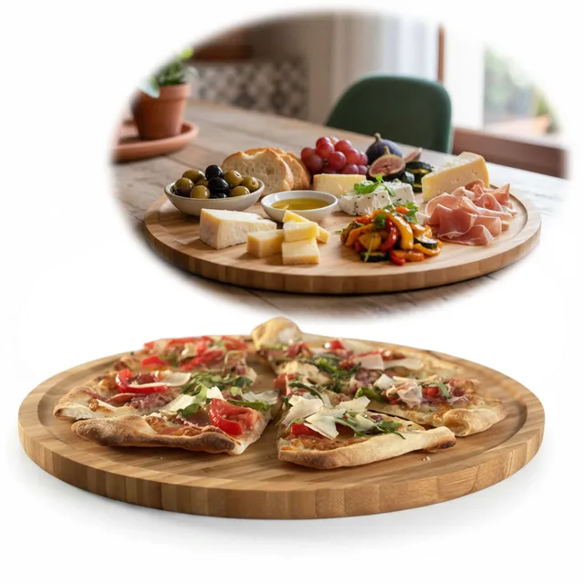 LS-LebenStil XL Pizzateller Bambus Rund 32cm Servierteller