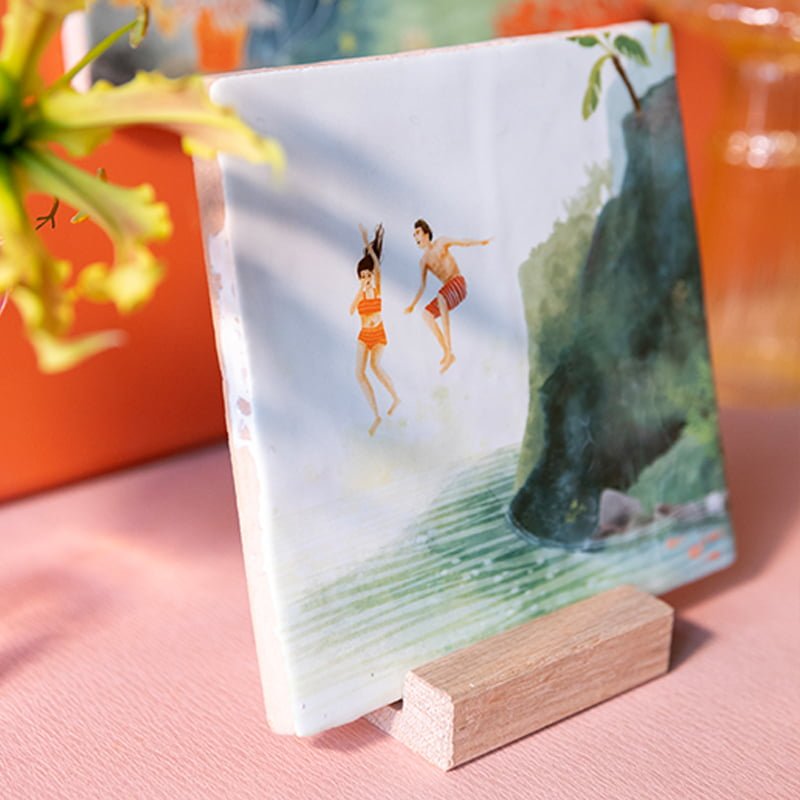 Storytiles Delft Blue Durf te springen Wandfliese S 10x10 cm Spruch