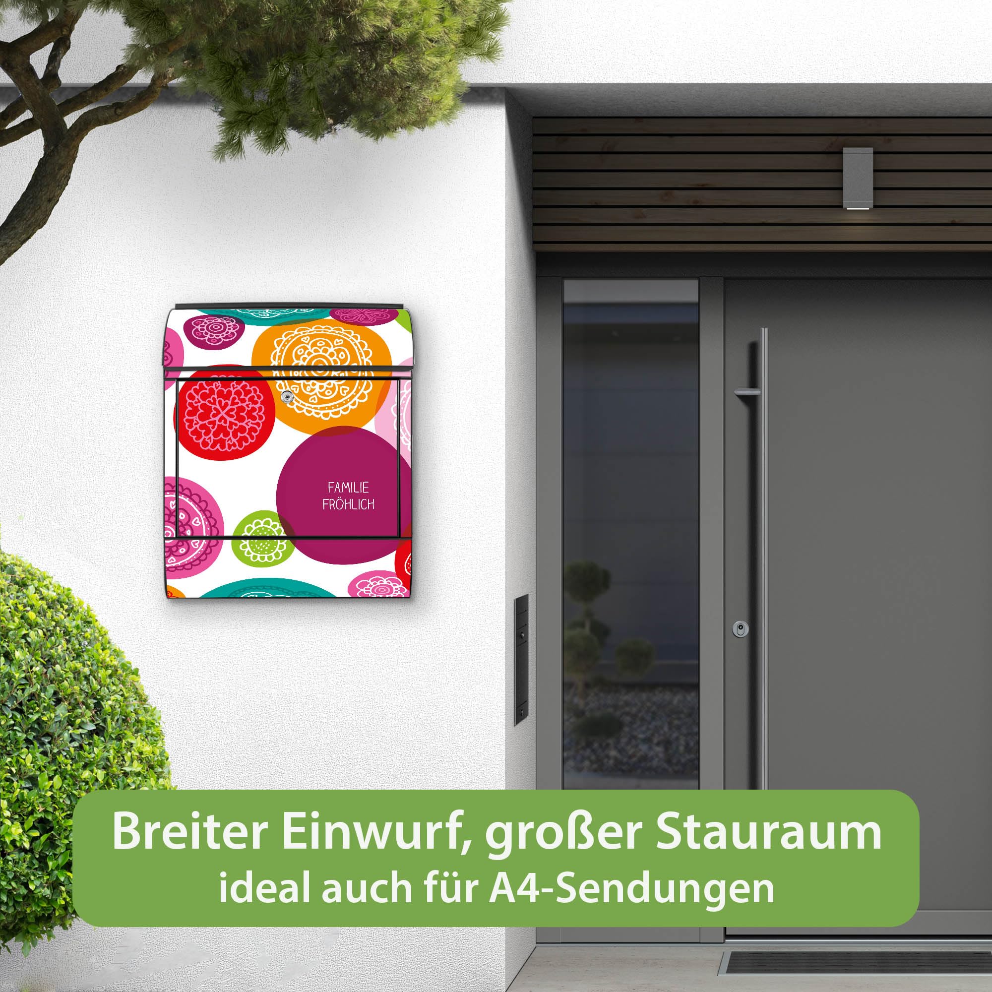 Banjado Briefkasten Naive Blüten Stahl schwarz Zeitungsfach
