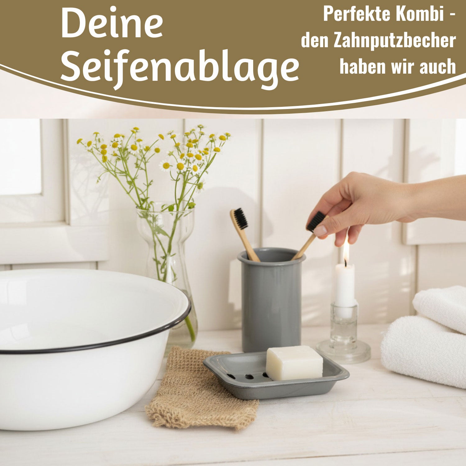 LS-LebenStil Altum Seifenschale grau Emaille 15 cm 2-tlg