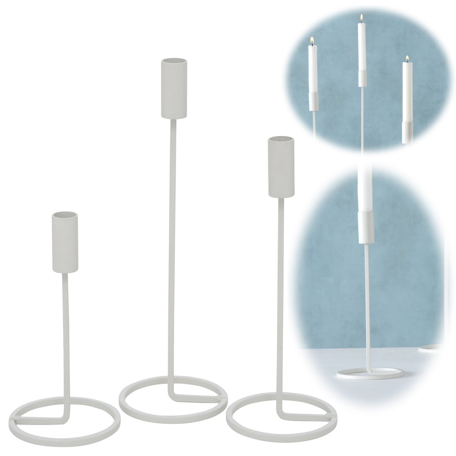 LS-LebenStil Neapel Kerzenständer 3er Set Weiß Metall 20-32cm