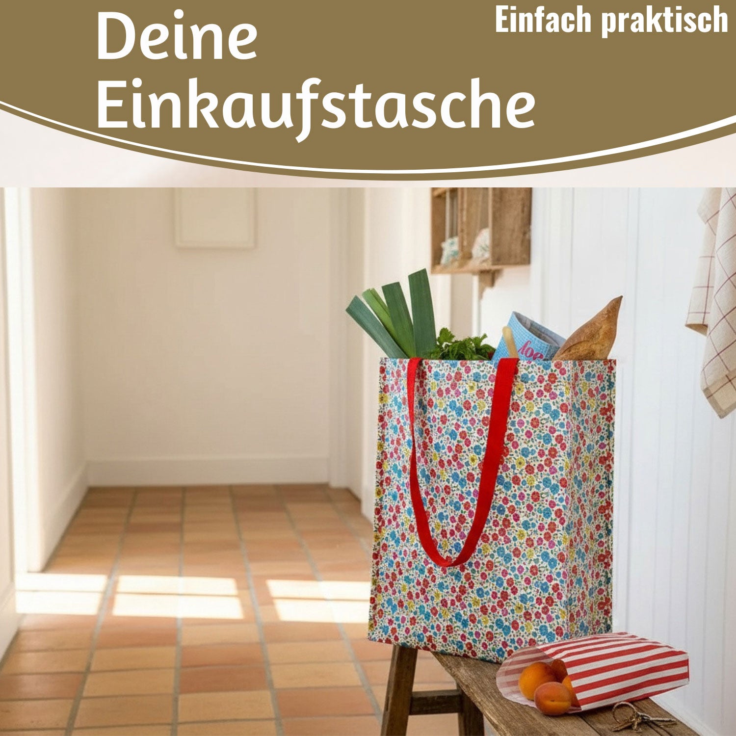 LS-LebenStil Tilde Blumen Shopper Einkaufstasche Bunt faltbar