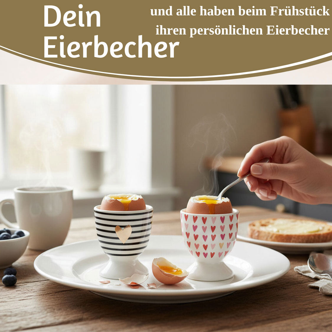 LS-LebenStil Küche & Haushalt Herz Gold Eierbecher Porzellan Schwarz