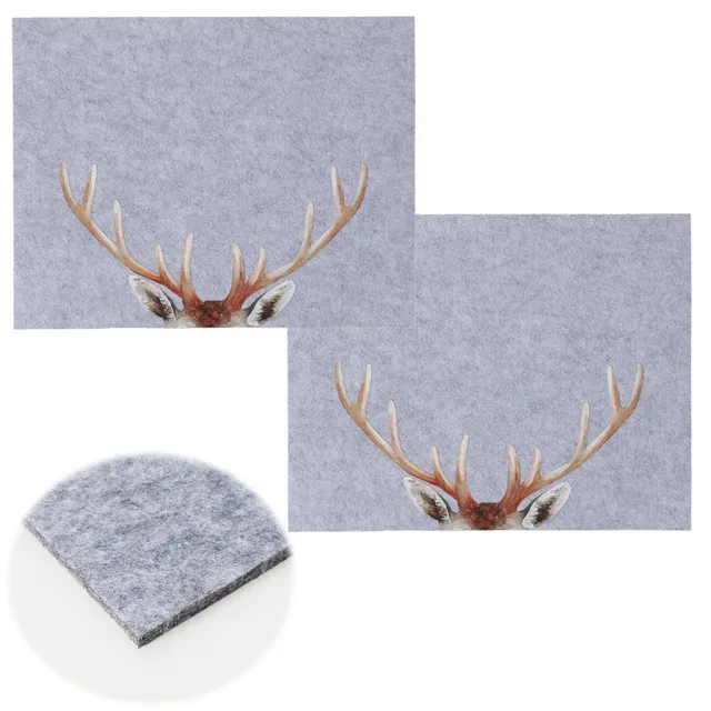 LS-LebenStil Küche & Haushalt Tischset Filz Hirsch Hellgrau 45cm 2er