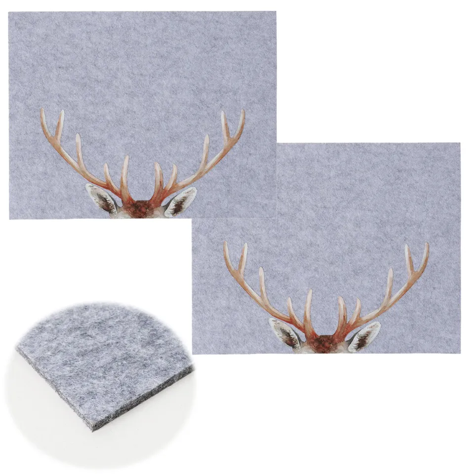 LS-LebenStil Küche & Haushalt Tischset Filz Hirsch Hellgrau 45cm 2er