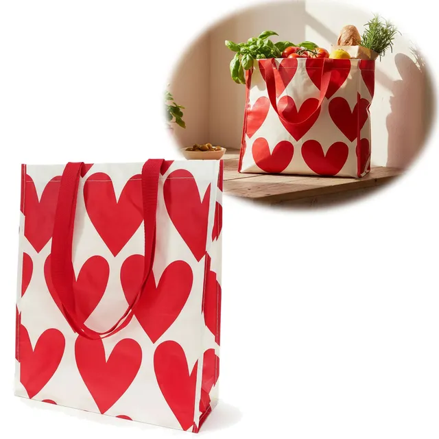LS-LebenStil Retro Shopper Herzen Rot-Weiß 40x34x15cm Faltbar