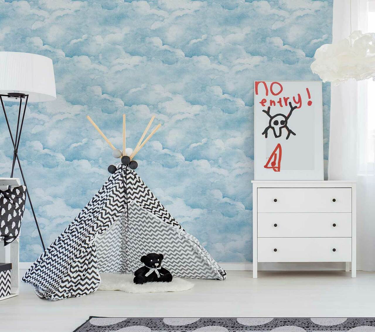 Mineheart Wallpaper Smokey Blue Clouds Tapete Blau 70cm Wolken