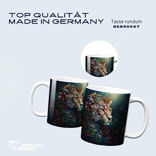 Hustling Sharks Wandbilder Tiger mit Blumen Tasse 330ml weiß Keramik