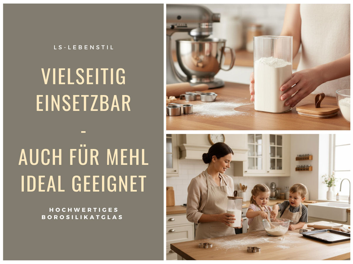 LS-LebenStil Küche & Haushalt Vorratsdosen Glas 2er Set luftdicht