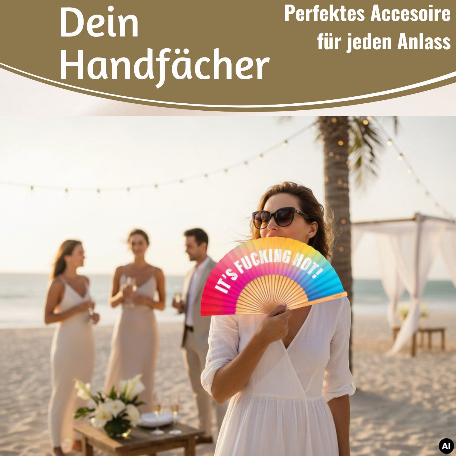 LS-LebenStil Shopper & Taschen Handfächer Holz Stoff bunt faltbar