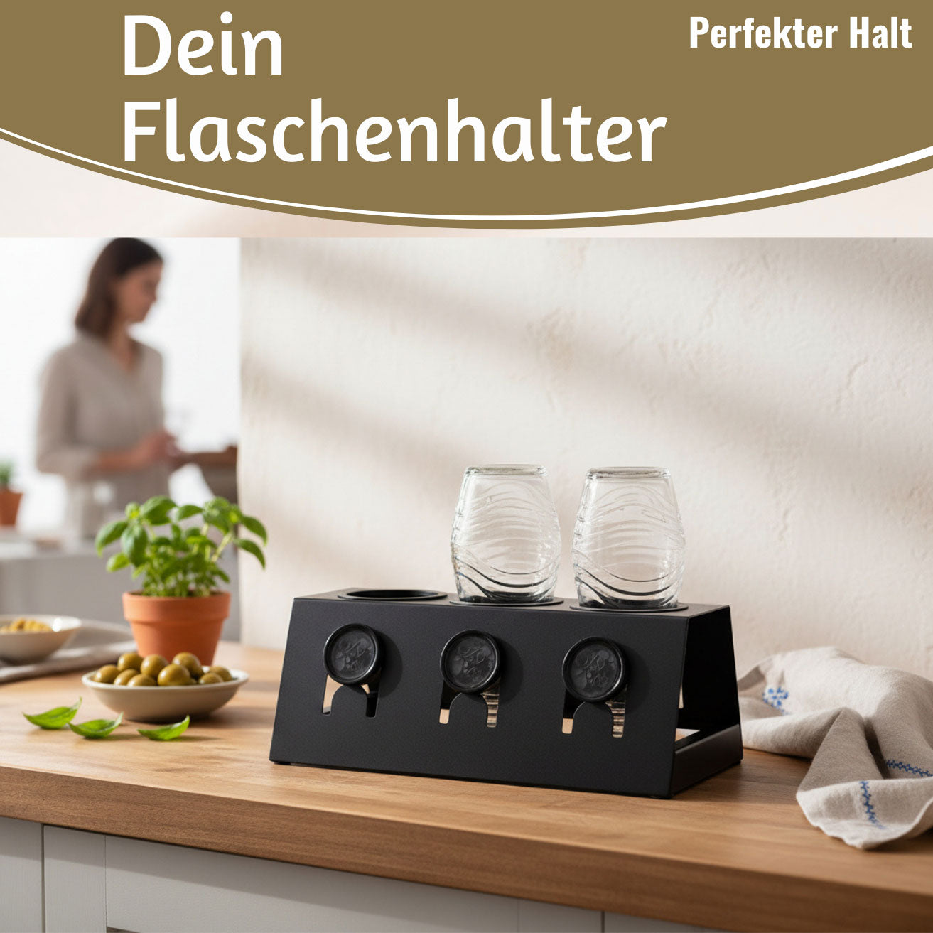 LS-LebenStil Küche & Haushalt Flaschenständer Metall Schwarz 3 Flaschen