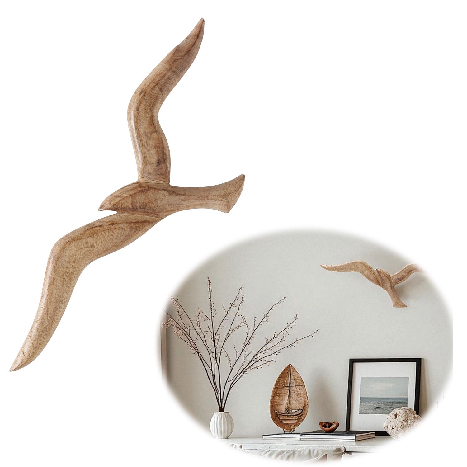 LS-LebenStil Möbel & Wohnen Wand-Möwe Mango Holz 46cm Braun