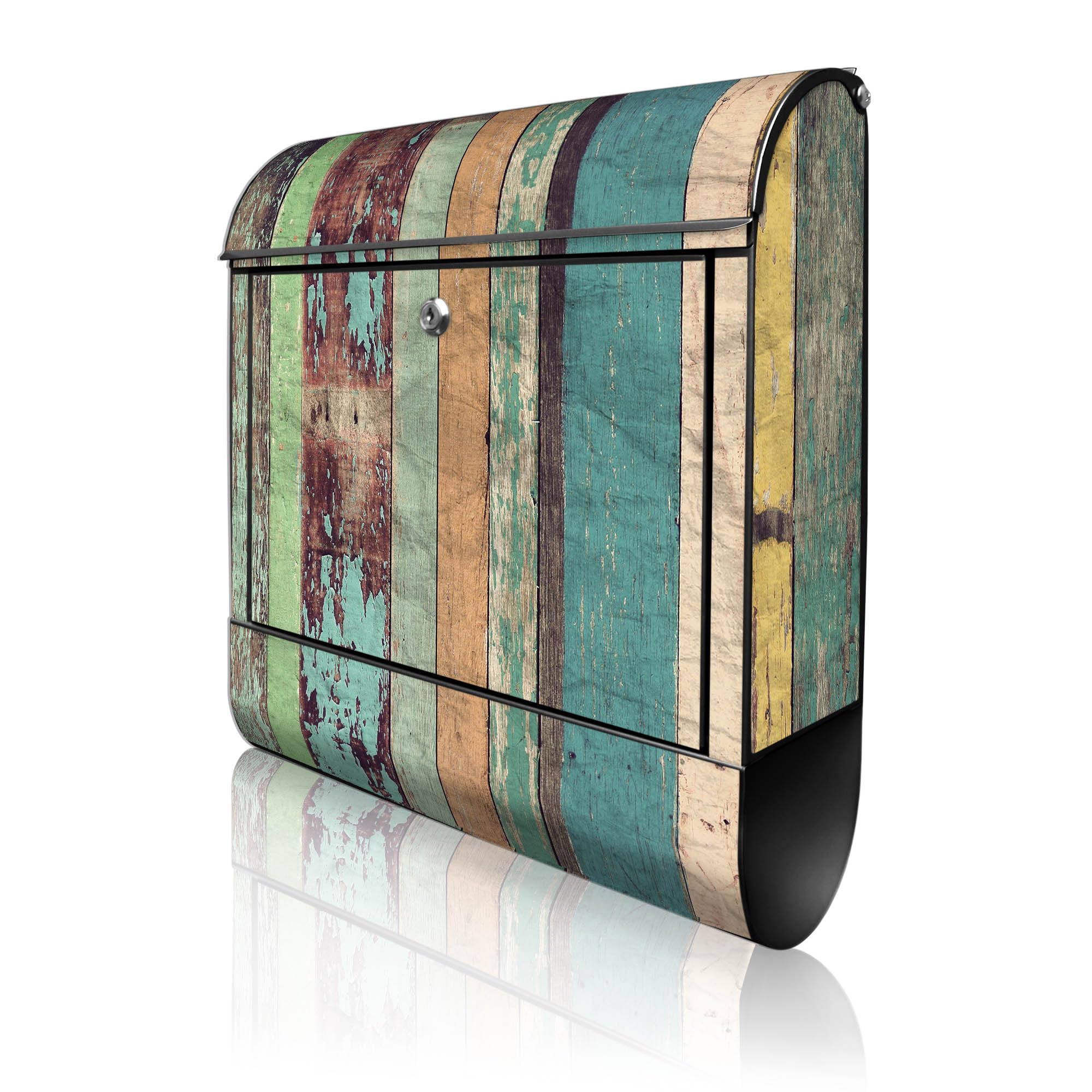 Banjado Briefkasten Bunte Bretterwand Stahl schwarz 38,5x46,5cm