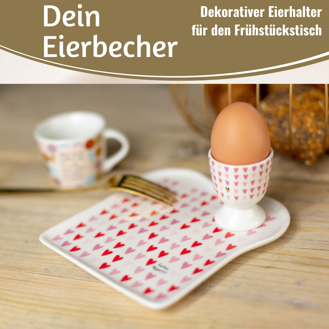 LS-LebenStil Eierbecher Porzellan Echt-Gold Herzen Liebe