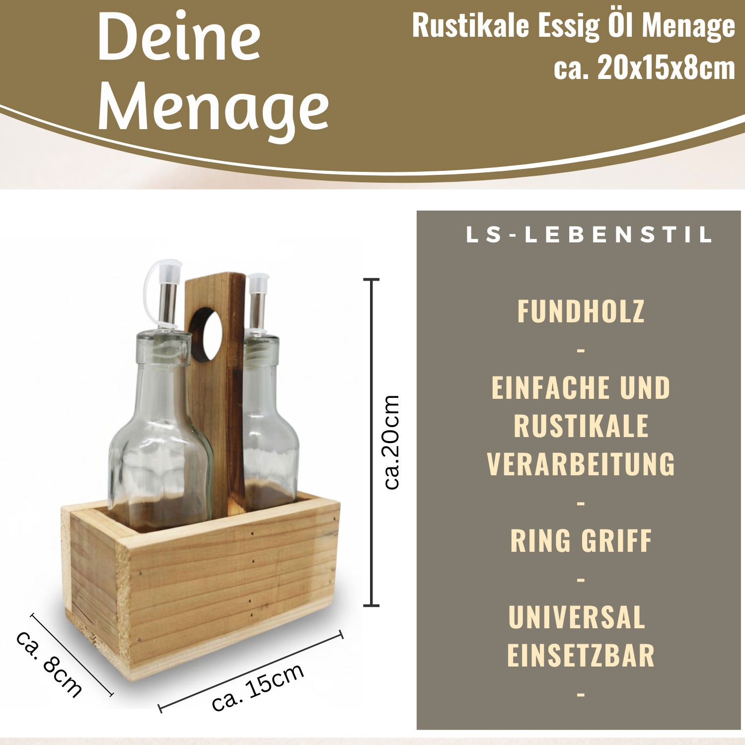 LS-LebenStil Küche & Haushalt Holz Menage Ölspender 2x 200ml