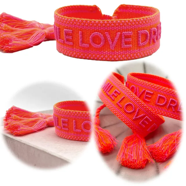 LS-LebenStil Smile Love Dream Webarmband Neon Orange Pink