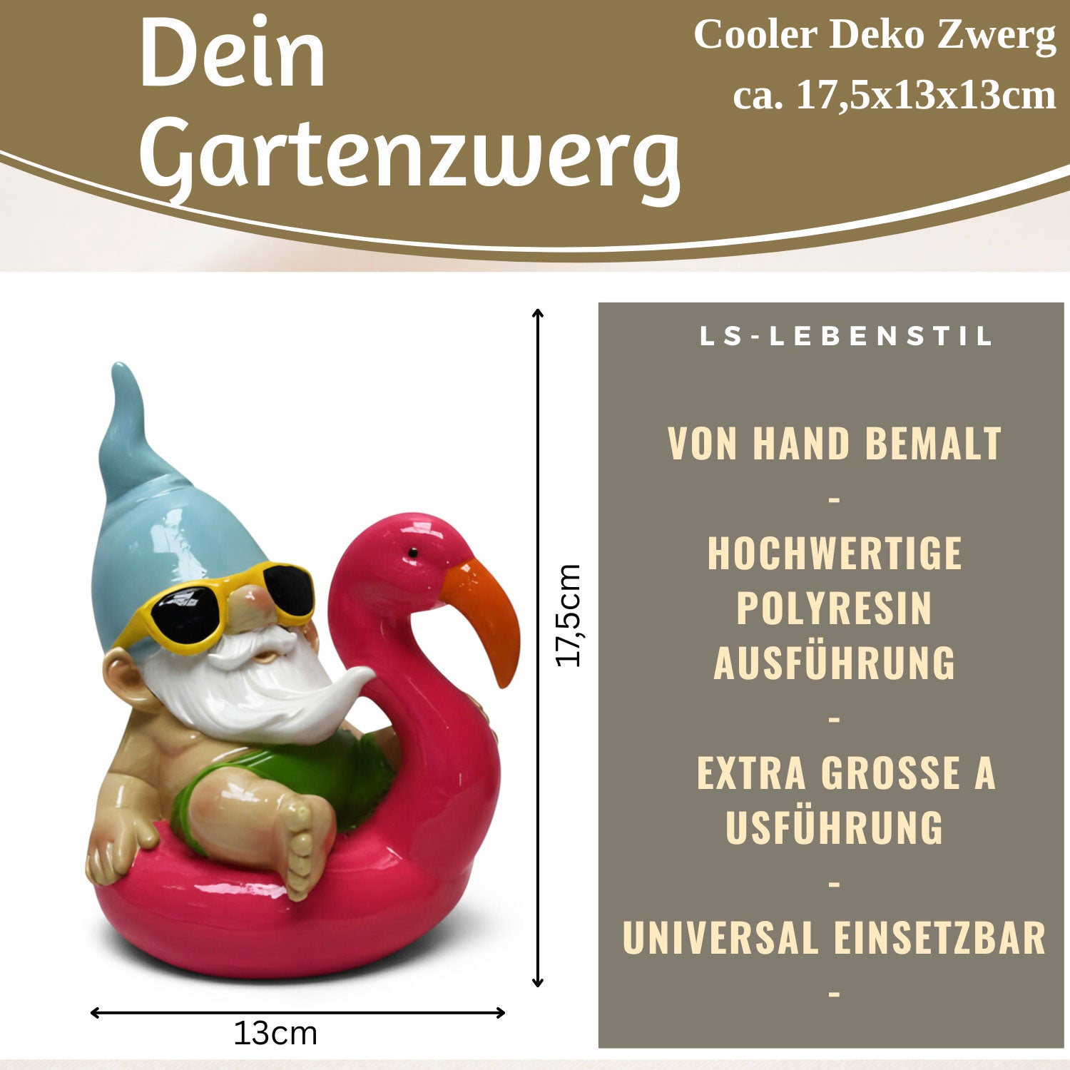 LS-LebenStil Gartenzwerg Pink sitzend 17cm Polyresin
