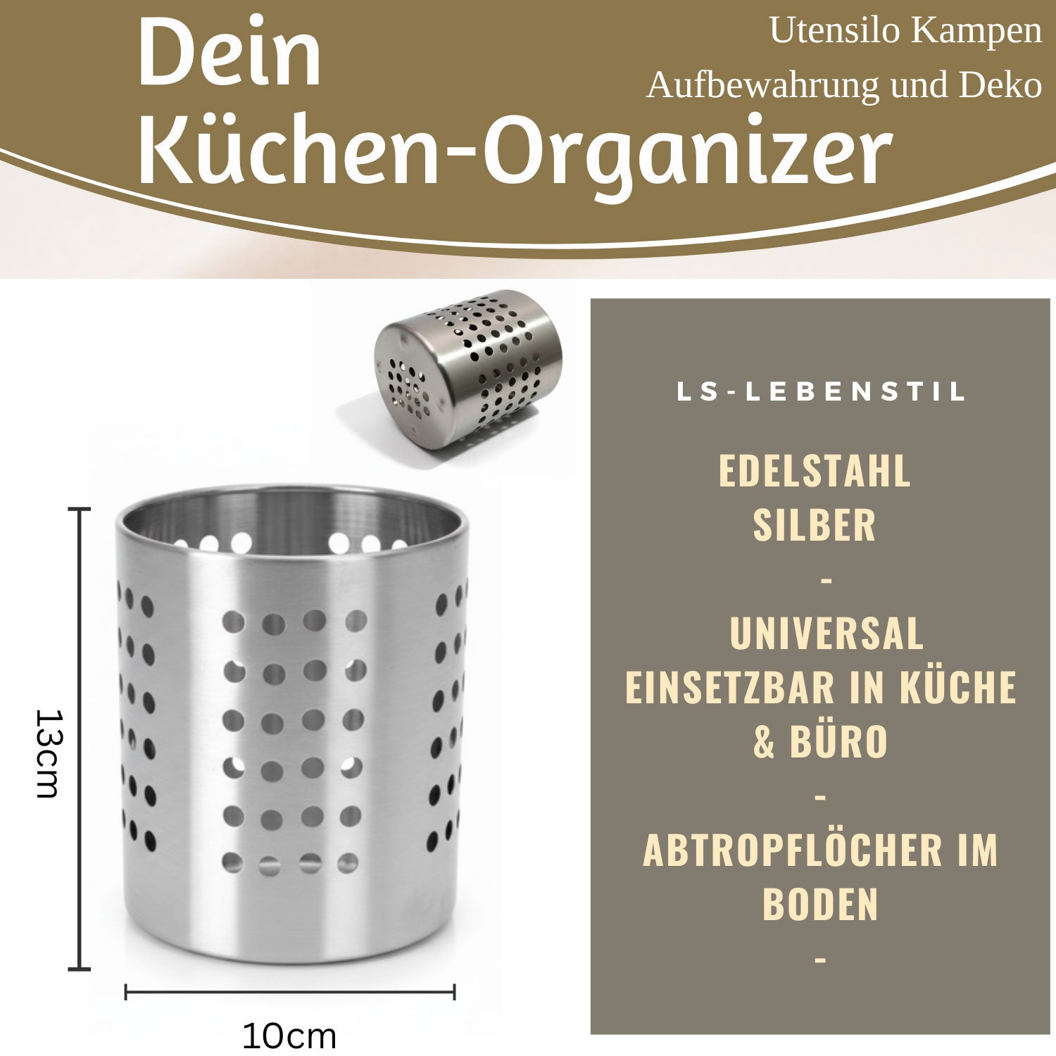 LS-LebenStil Küche & Haushalt Kampen Besteckständer Edelstahl 13cm