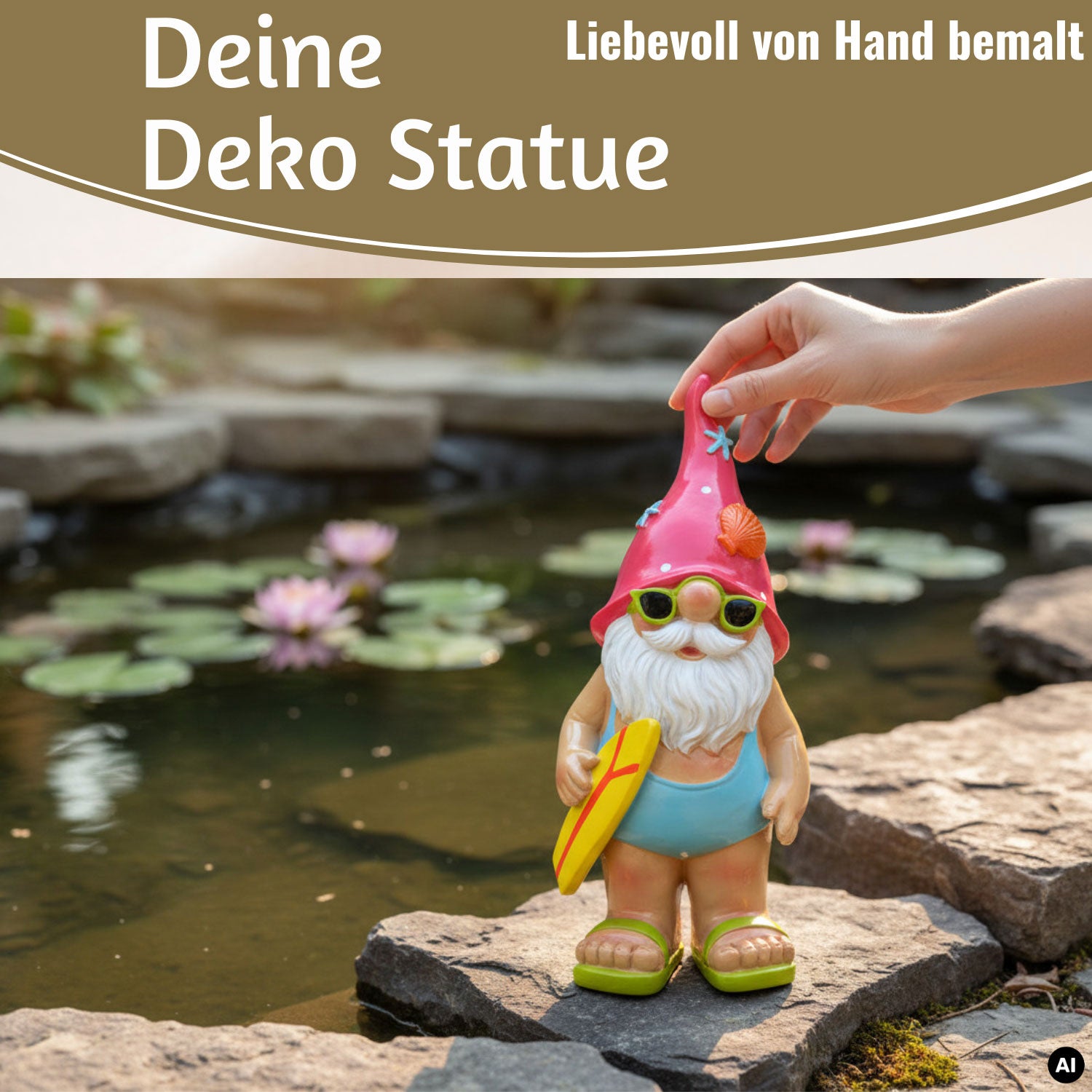 LS-LebenStil Freddy Gartenzwerg 23cm Surfer Gnom Gartenfigur