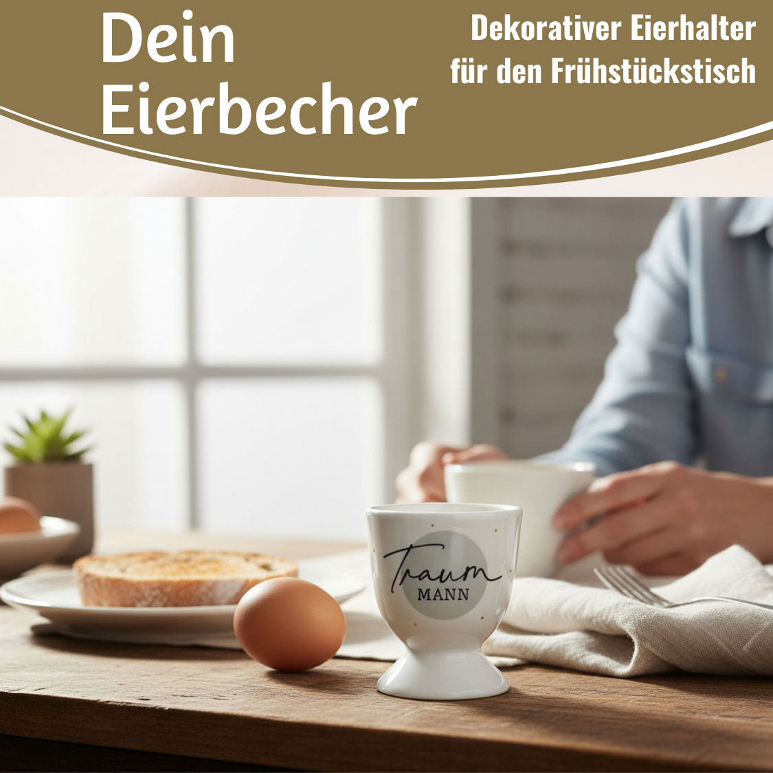 LS-LebenStil Küche Eierbecher Traummann Echt-Gold Porzellan