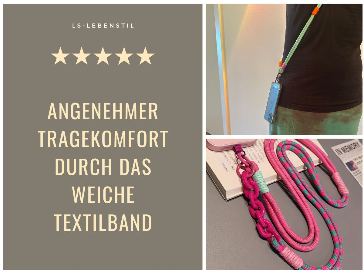 LS-LebenStil Palma Handykette Schwarz Weiß 125cm Crossbody