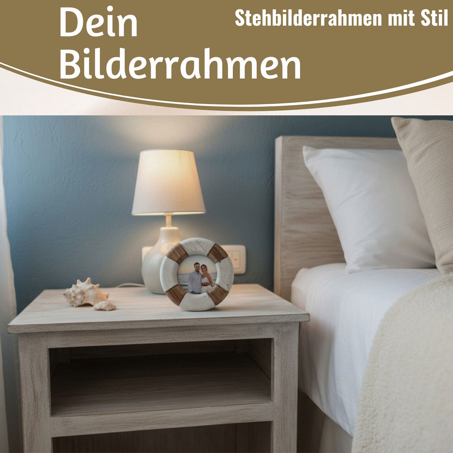 LS-LebenStil Vintage Holz Bilderrahmen 15cm Steuerrad Rund