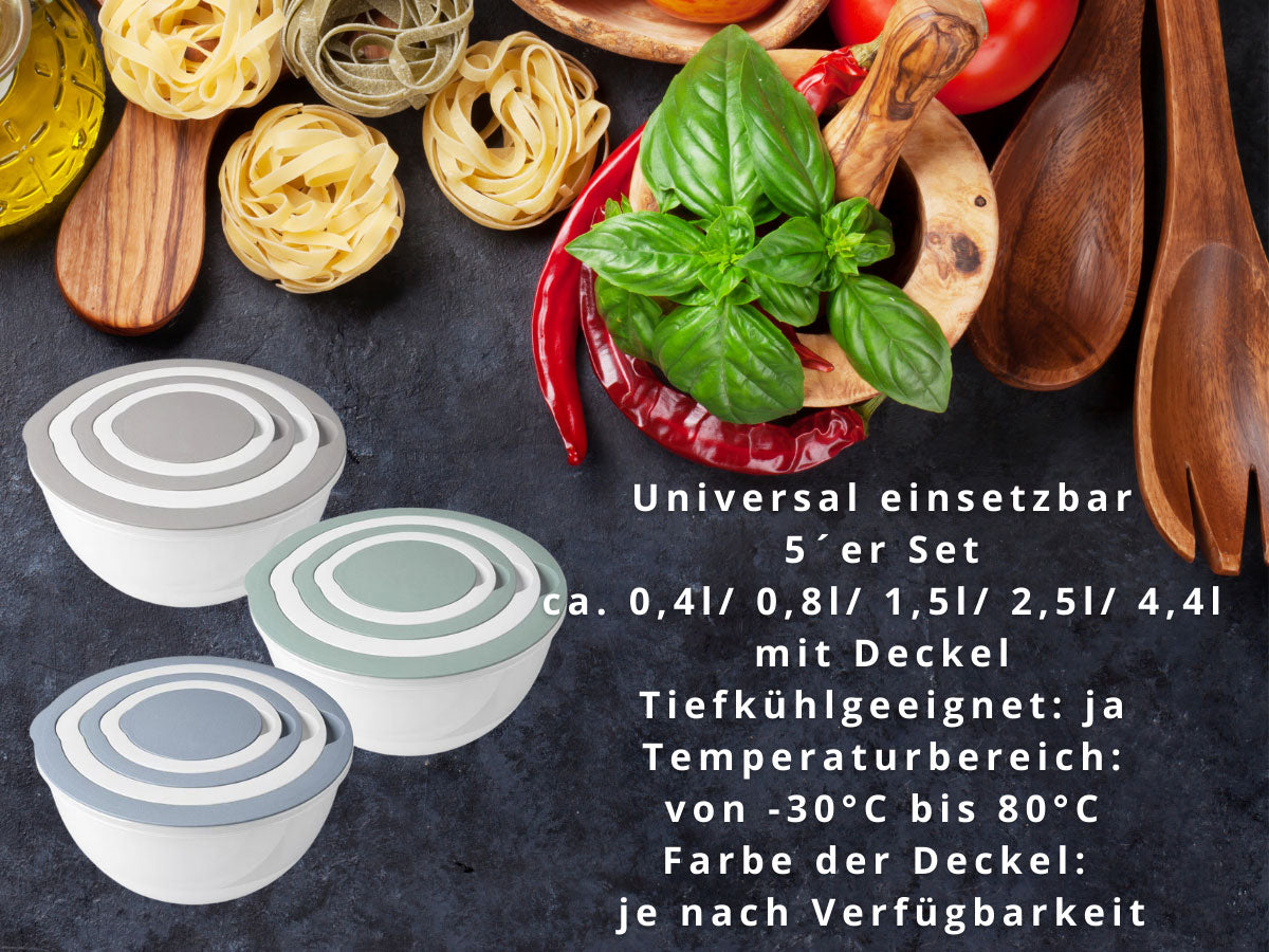 LS-LebenStil Küche & Haushalt Rührschüssel-Set 5tlg 0,4-4,4L Deckel