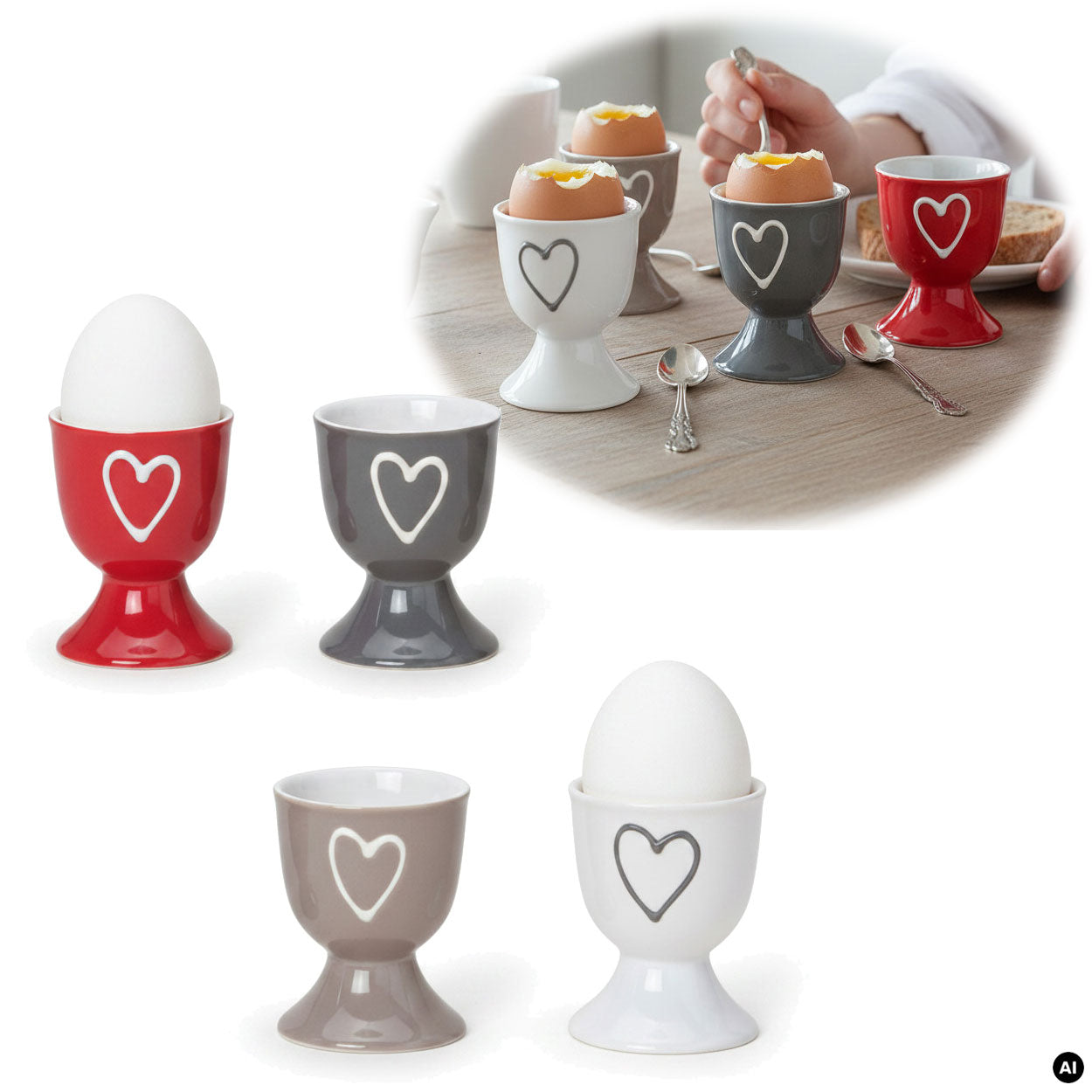LS-LebenStil Küche & Haushalt Herz 4er Set Eierbecher Keramik 7cm