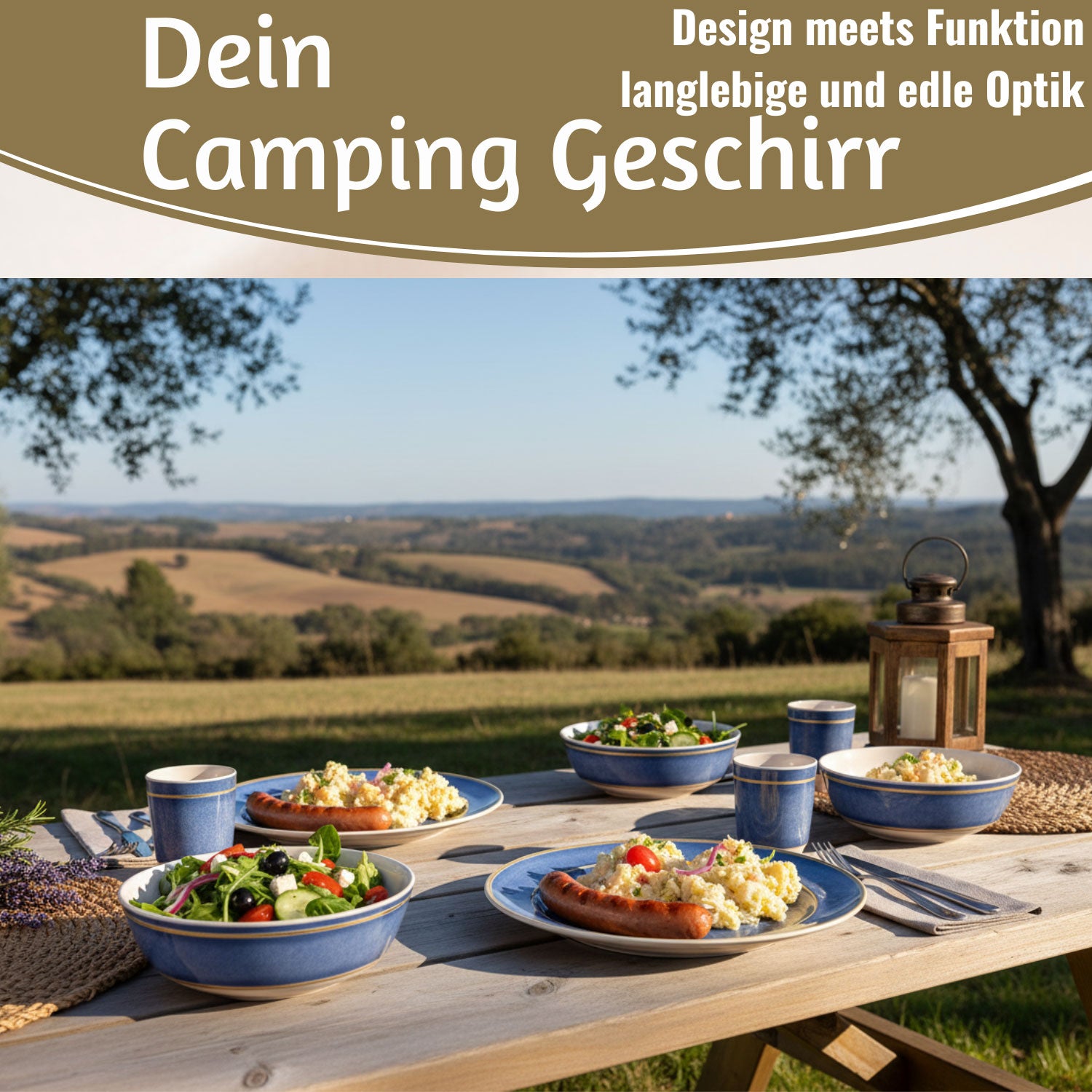 LS-LebenStil Camping Geschirr Set 12tlg Maritim 4 Personen