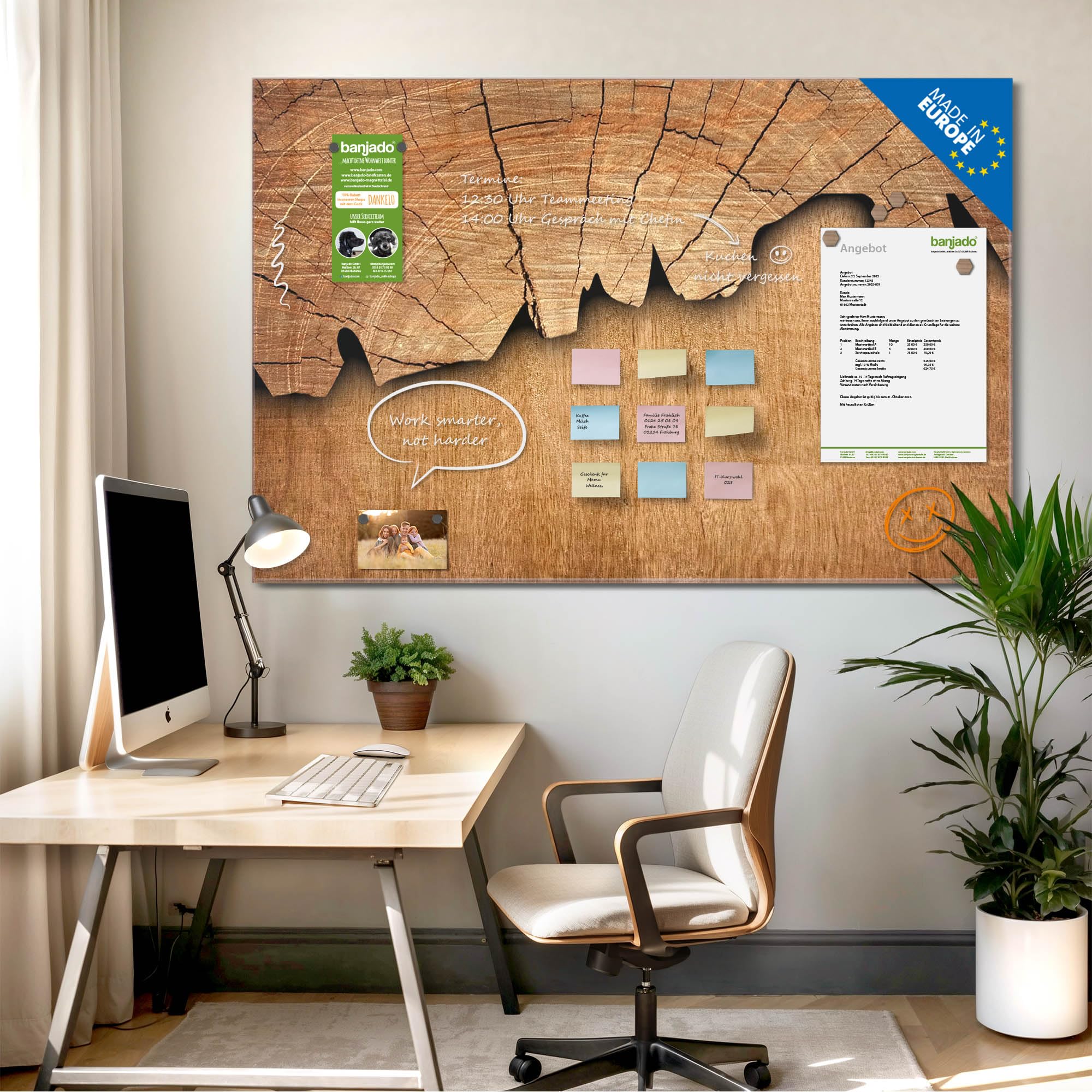 Banjado Magnettafel Holz 120x80 cm Glas beschreibbar
