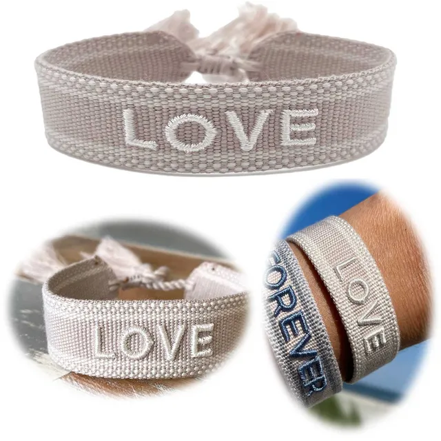 LS-LebenStil Canvas LOVE Armband Beige Creme Baumwolle