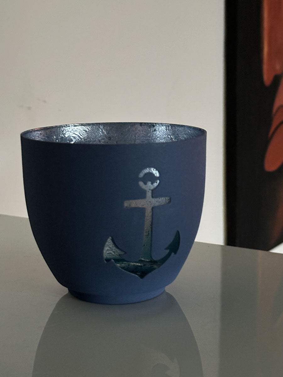 LS-LebenStil Küche & Haushalt Teelichthalter Anker Metall Blau 9cm