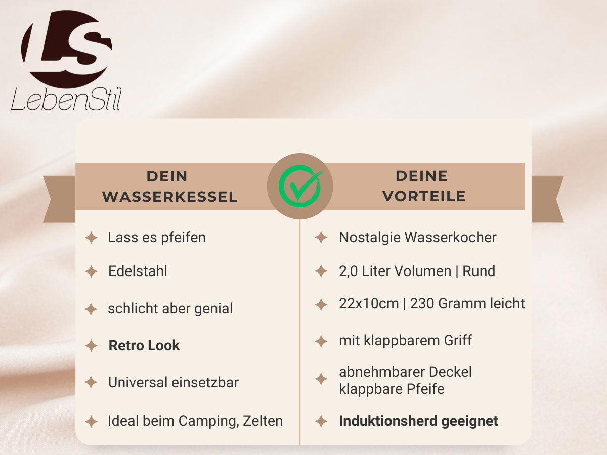 LS-LebenStil Küche & Haushalt Flötenkessel Edelstahl 2,0L