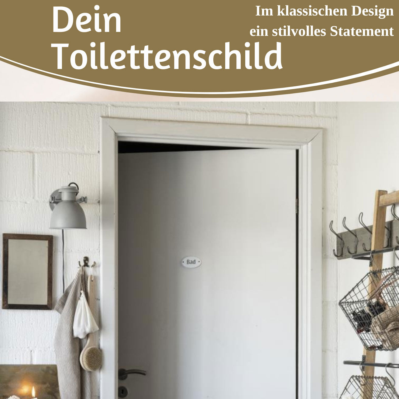 LS-LebenStil Möbel & Wohnen Türschild Metall Bad Weiß 9x5,5cm