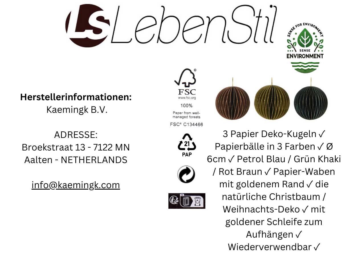 LS-LebenStil Küche & Haushalt 3x Wabenball 6cm Petrol Grün Braun