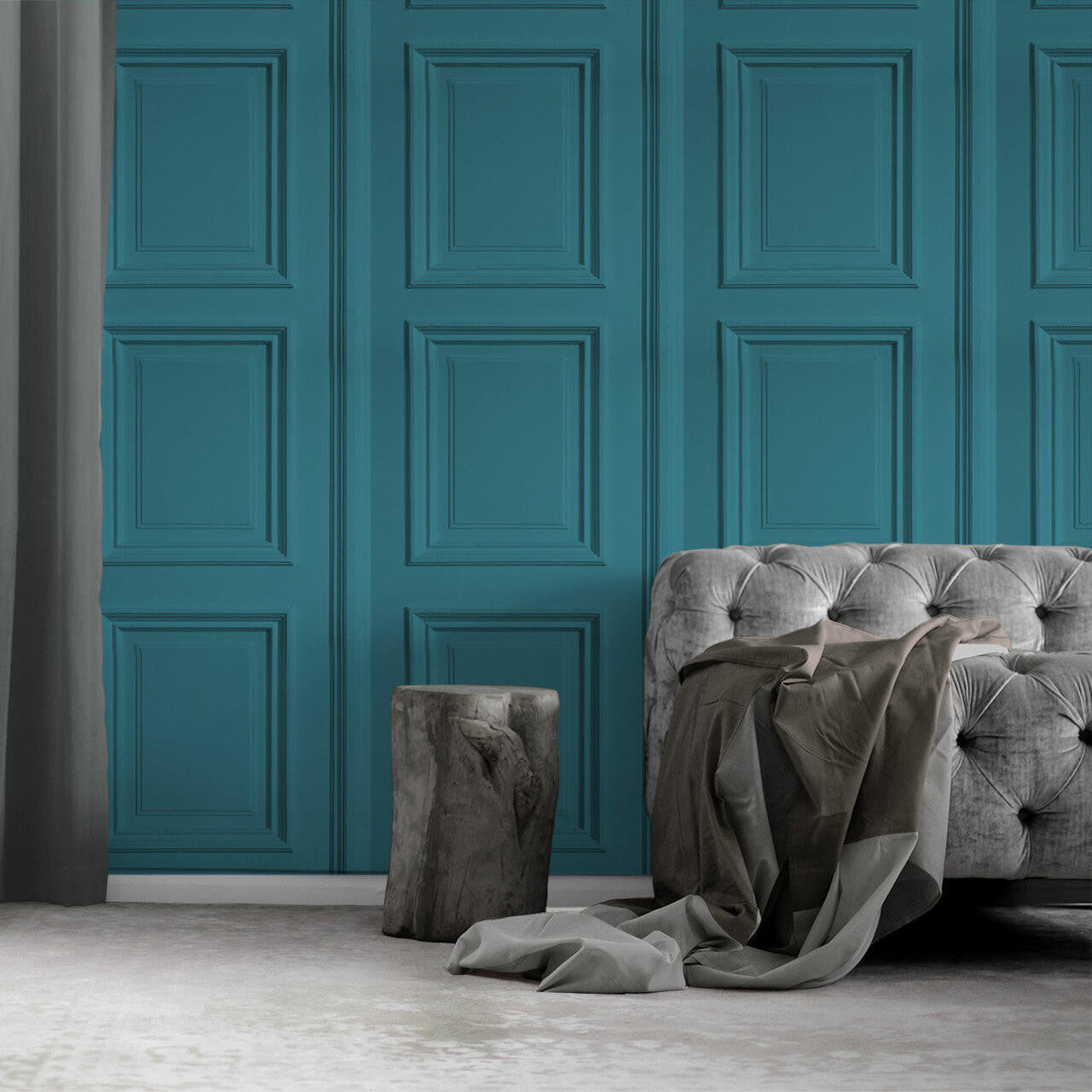Mineheart Wallpaper Teal Panelling Tapete petrol Paneel