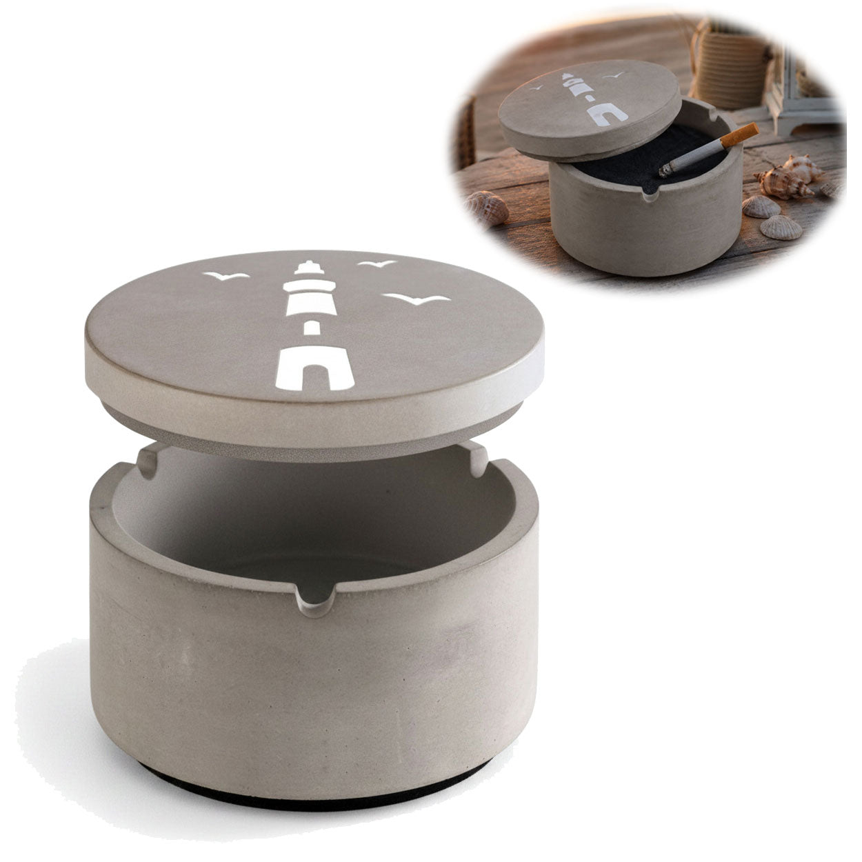 LS-LebenStil Sturmaschenbecher Leuchtturm grau 9x7cm Beton