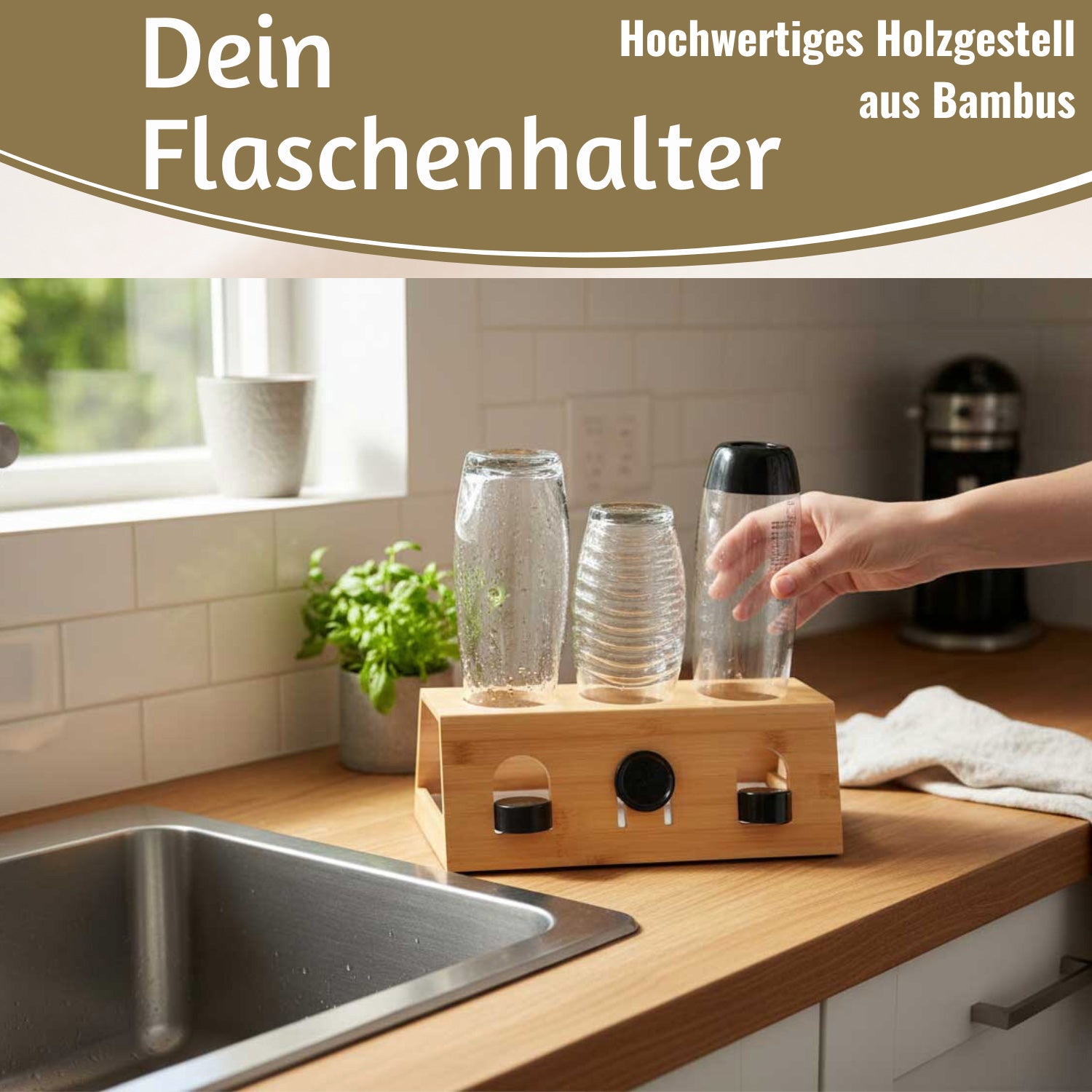 LS-LebenStil Küche & Haushalt Flaschenständer Bambus 3 Flaschen braun