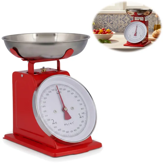 Vintage Küchenwaage Retro Rot Analog 3kg Edelstahlschale