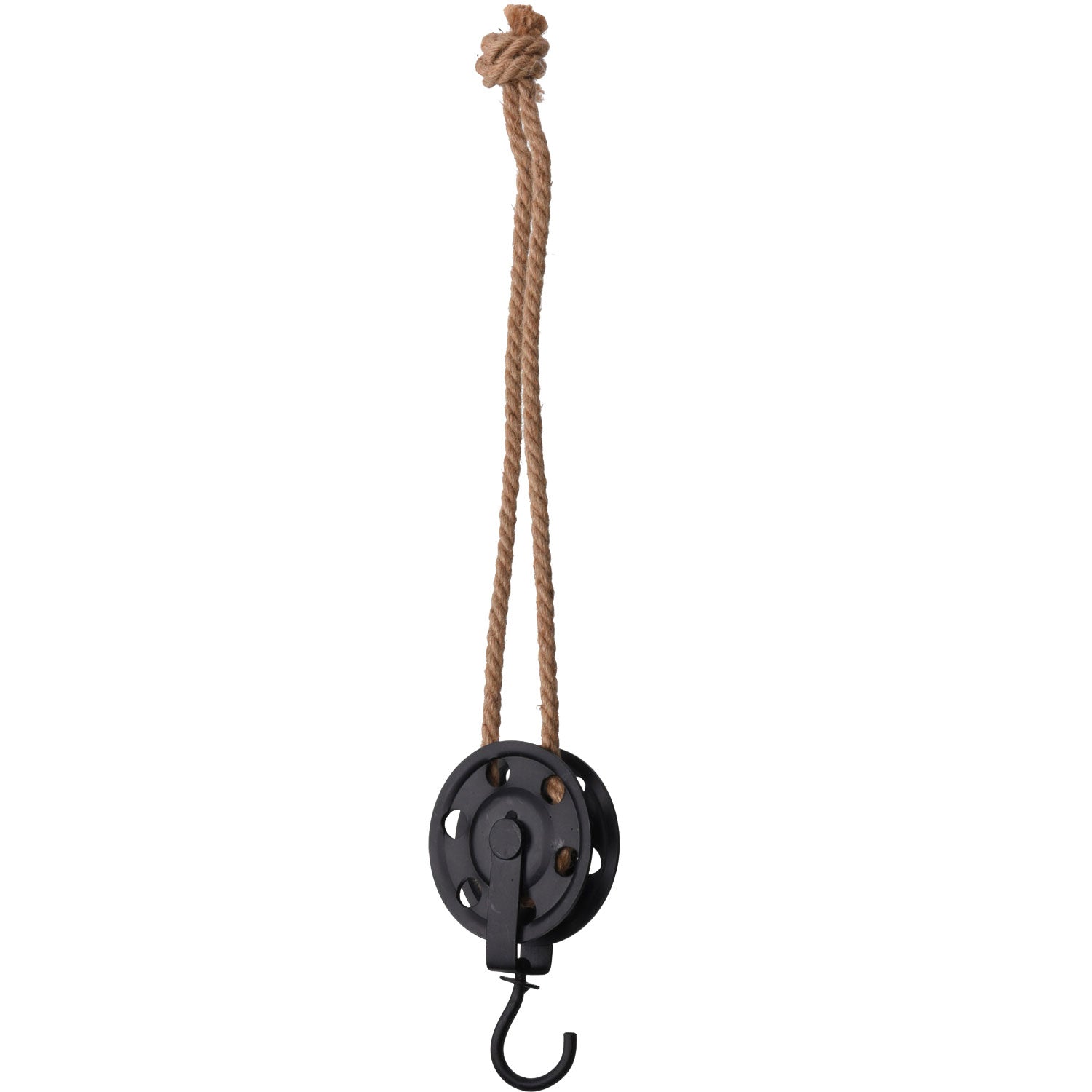 LS-LebenStil Loft Flaschenzug Rund 56cm Holz Kordel