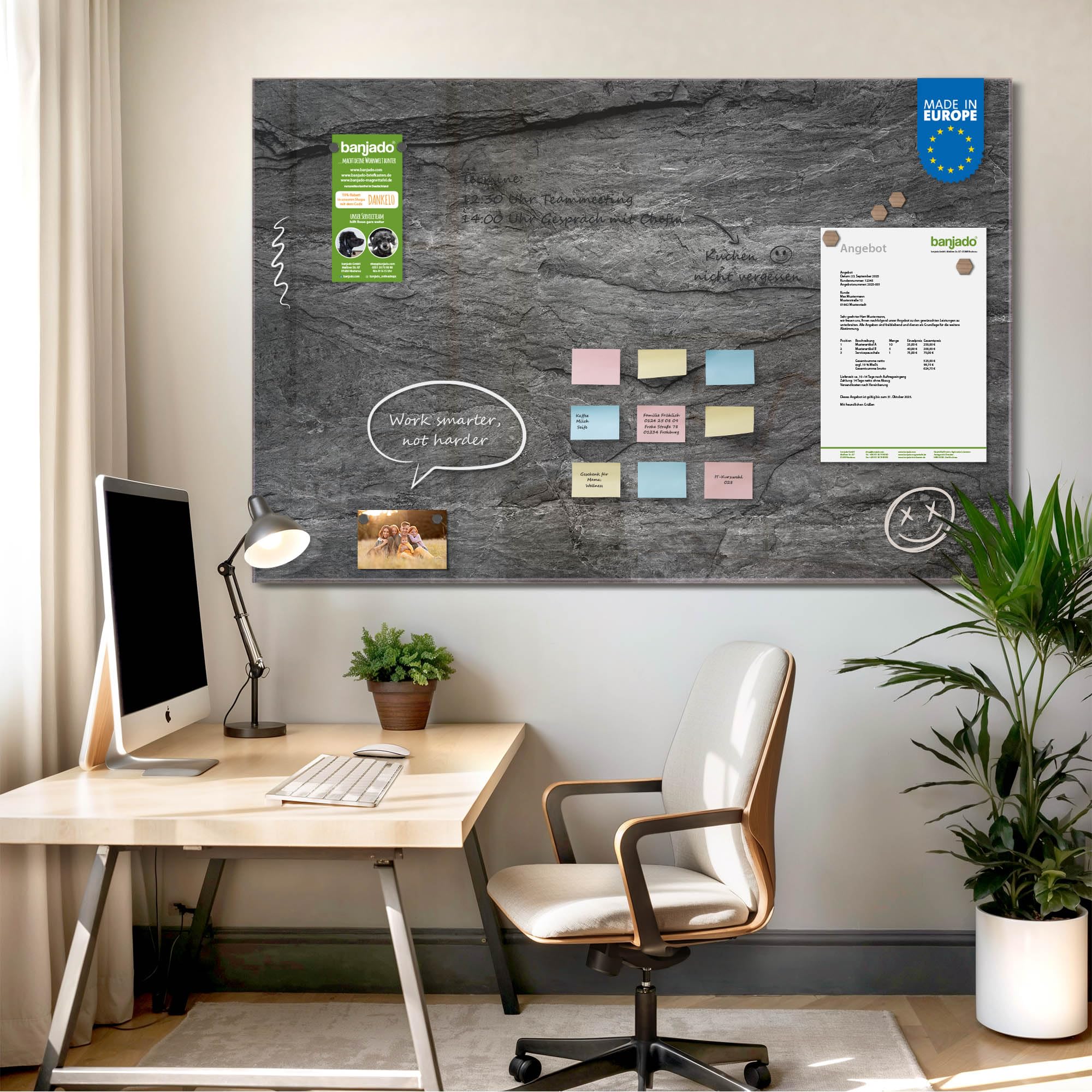 Banjado Magnettafel Schiefer Platte 1 Glasboard 45x30cm