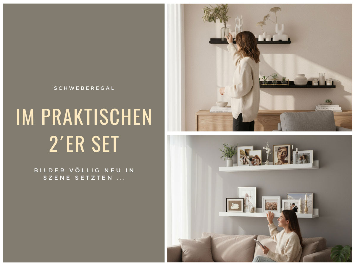 LS-LebenStil Küche & Haushalt Freja Wandregal Schwarz 2er Set 45cm