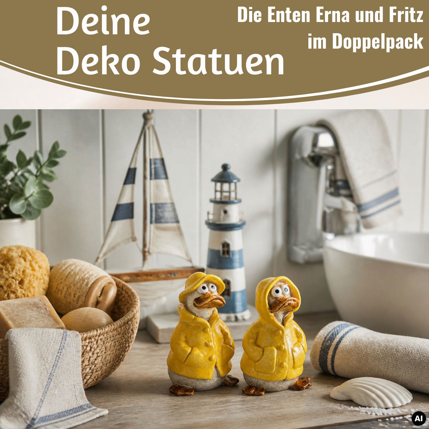 Enten Deko Figuren Set 2-tlg 11cm Gelb Grau Polyresin