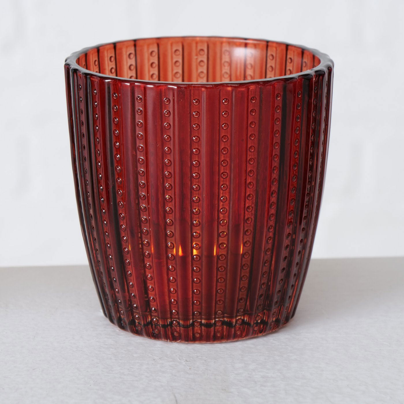 LS-LebenStil Teelichthalter Glas 4er Set Retro Rot-Braun 7cm
