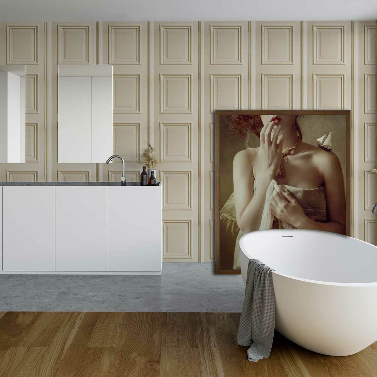 Mineheart Wallpaper Cream Panelling Tapete Creme Vinyl