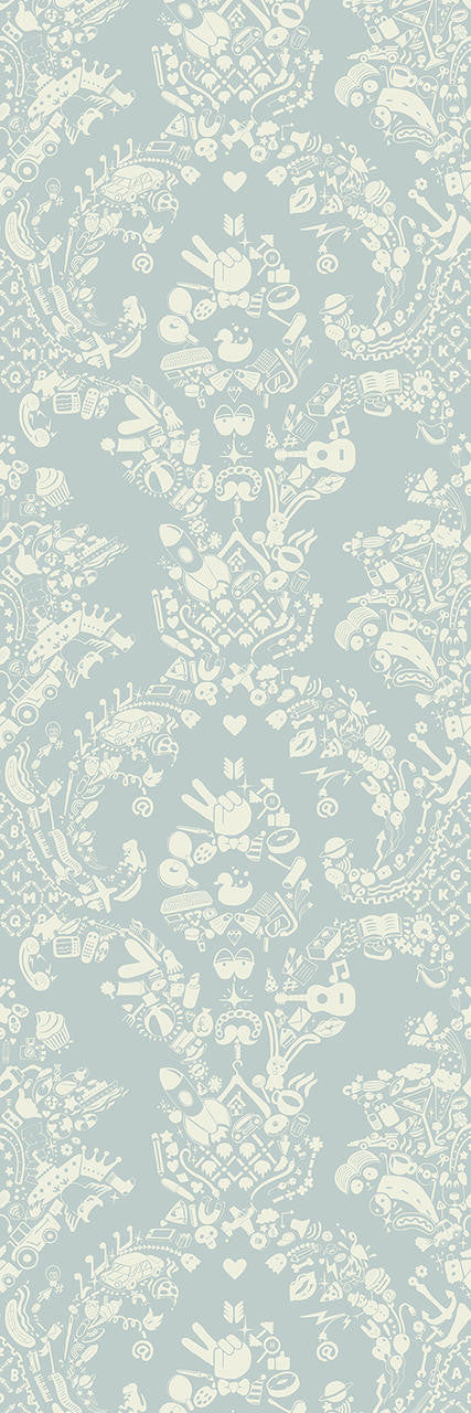 Mineheart New World Damask Tapete Grau-Blau-Weiß Vlies